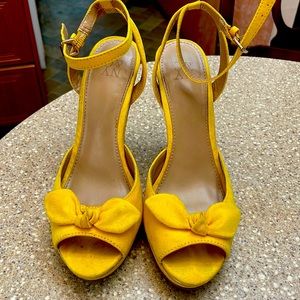 Yellow Open Toe Bow stiletto heels with Ankle Strap